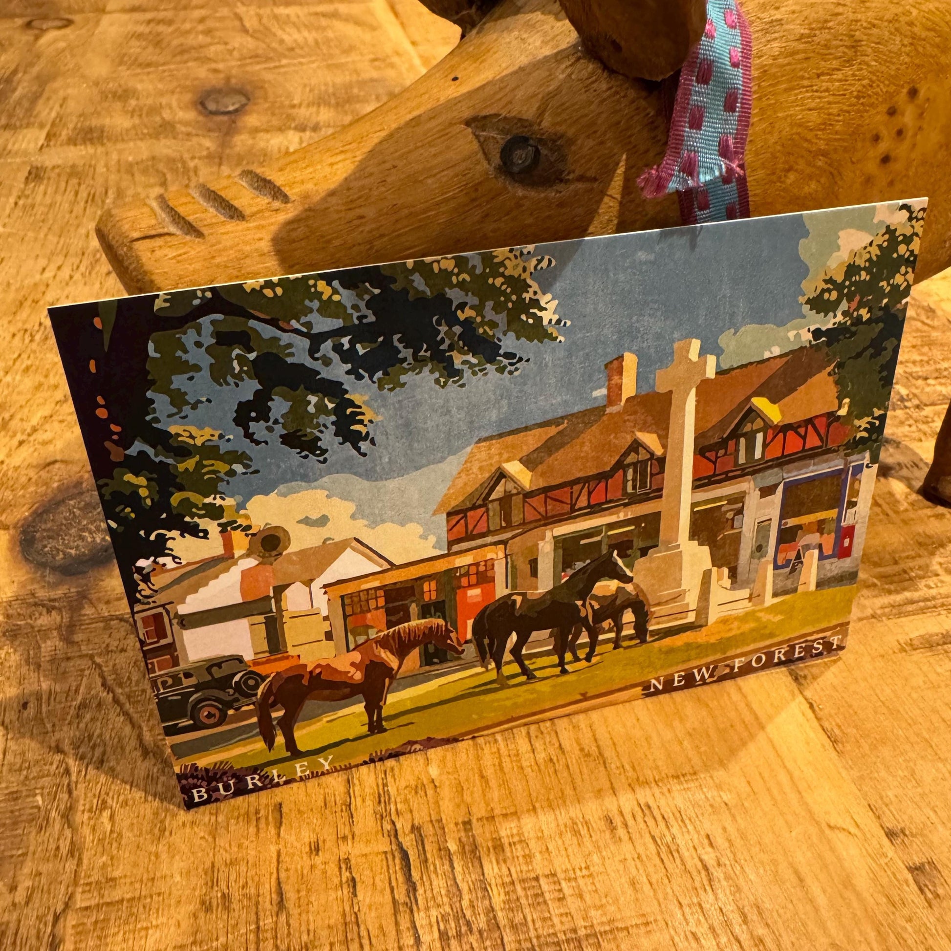 Burley Summer Cross Postcard (Landscape) on Desk with Pig