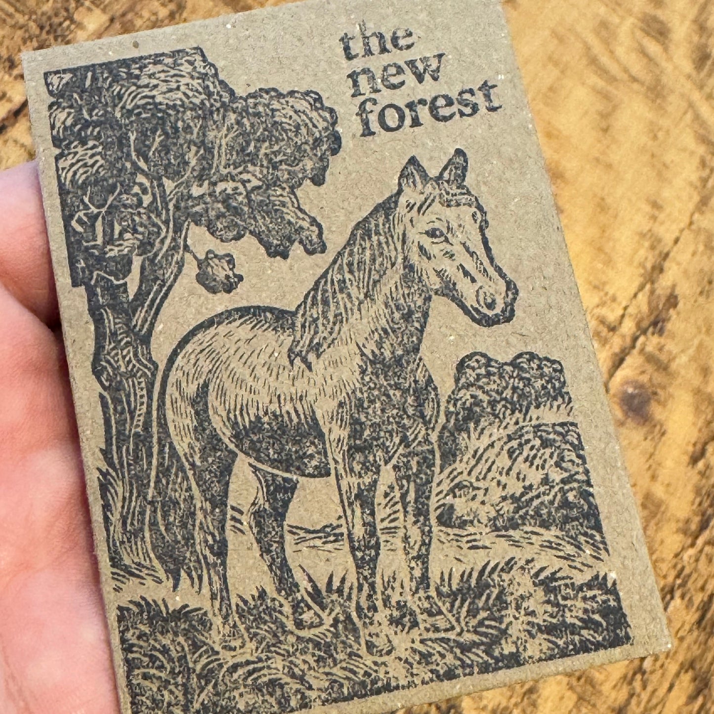 New Forest Pony Block Print Notelet in Hand