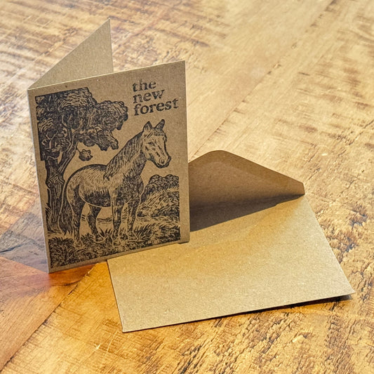 New Forest Pony Block Print Notelet on Desk