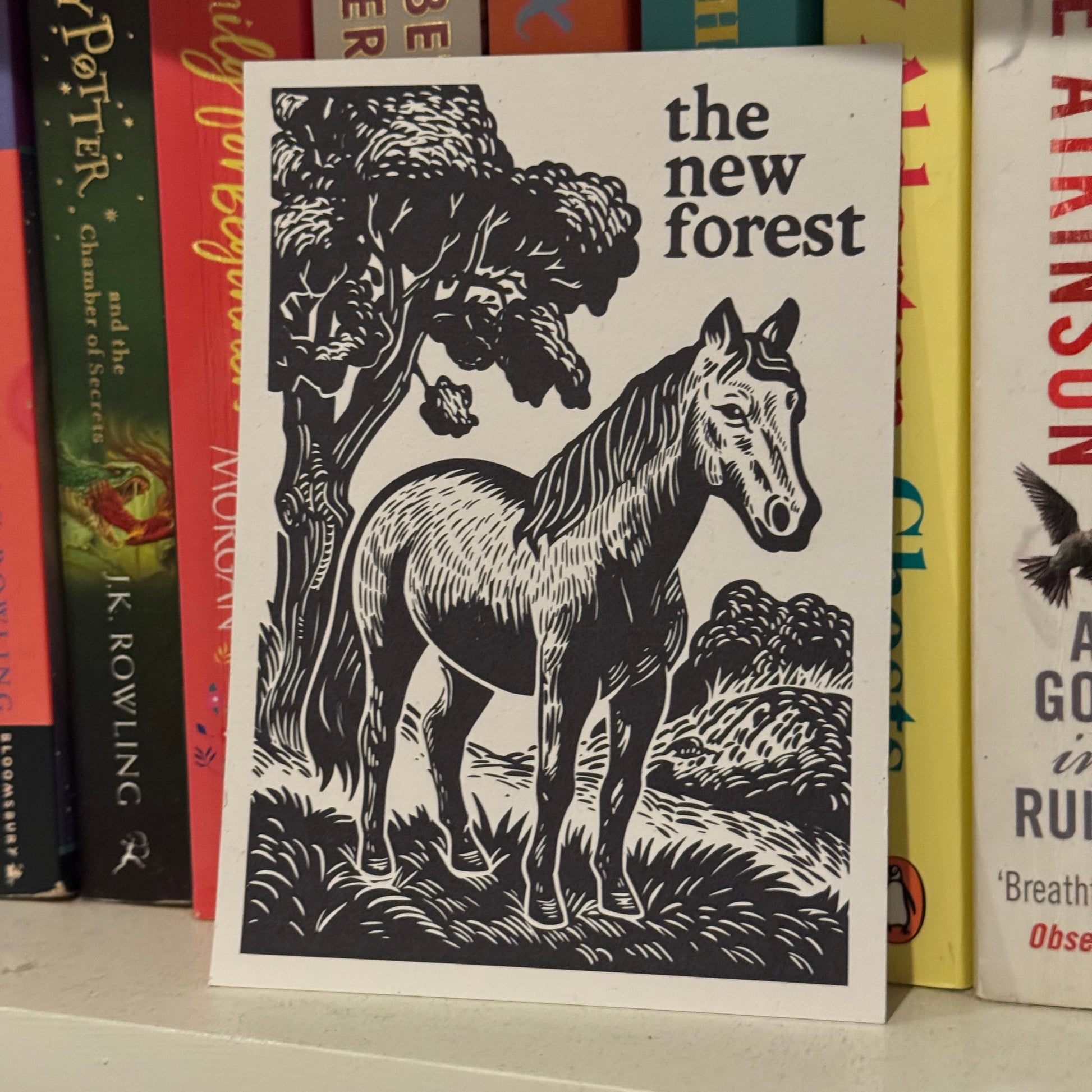New Forest Pony Block Print Postcard On Shelf