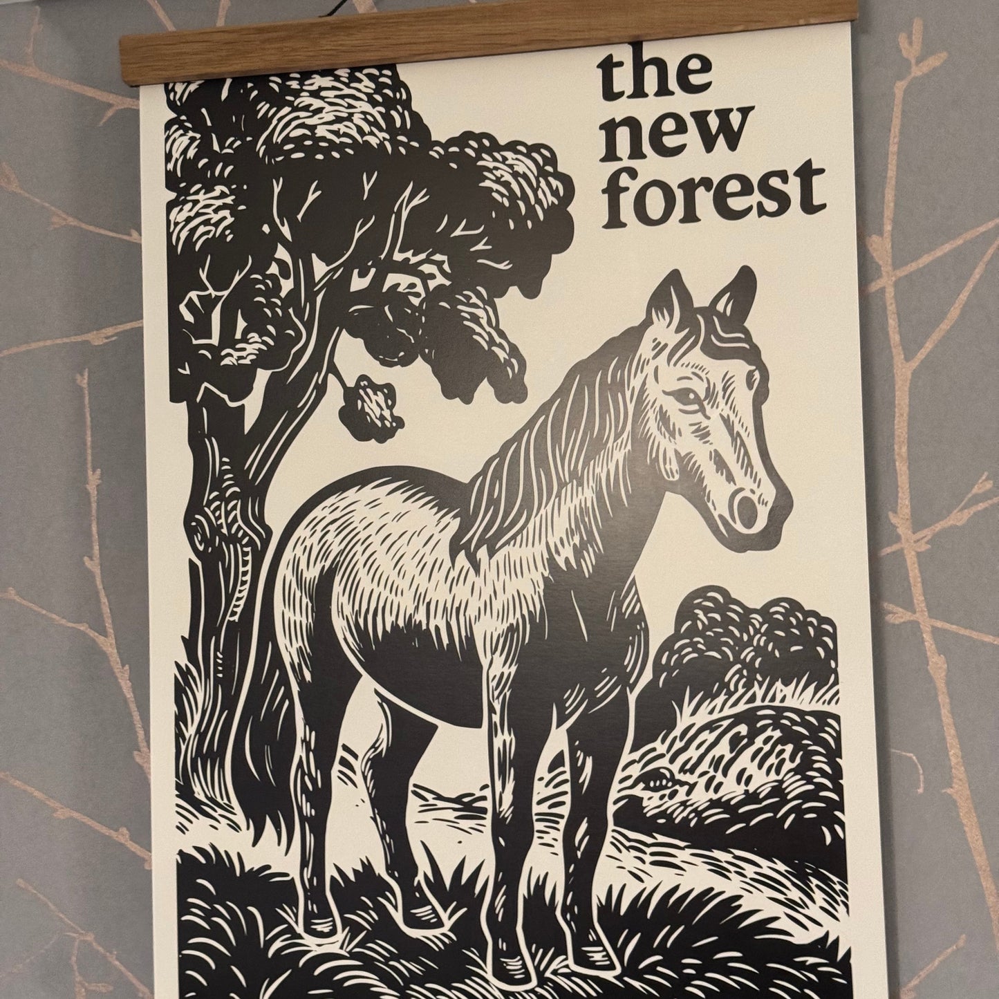 New Forest Pony Block Print Poster On Wall