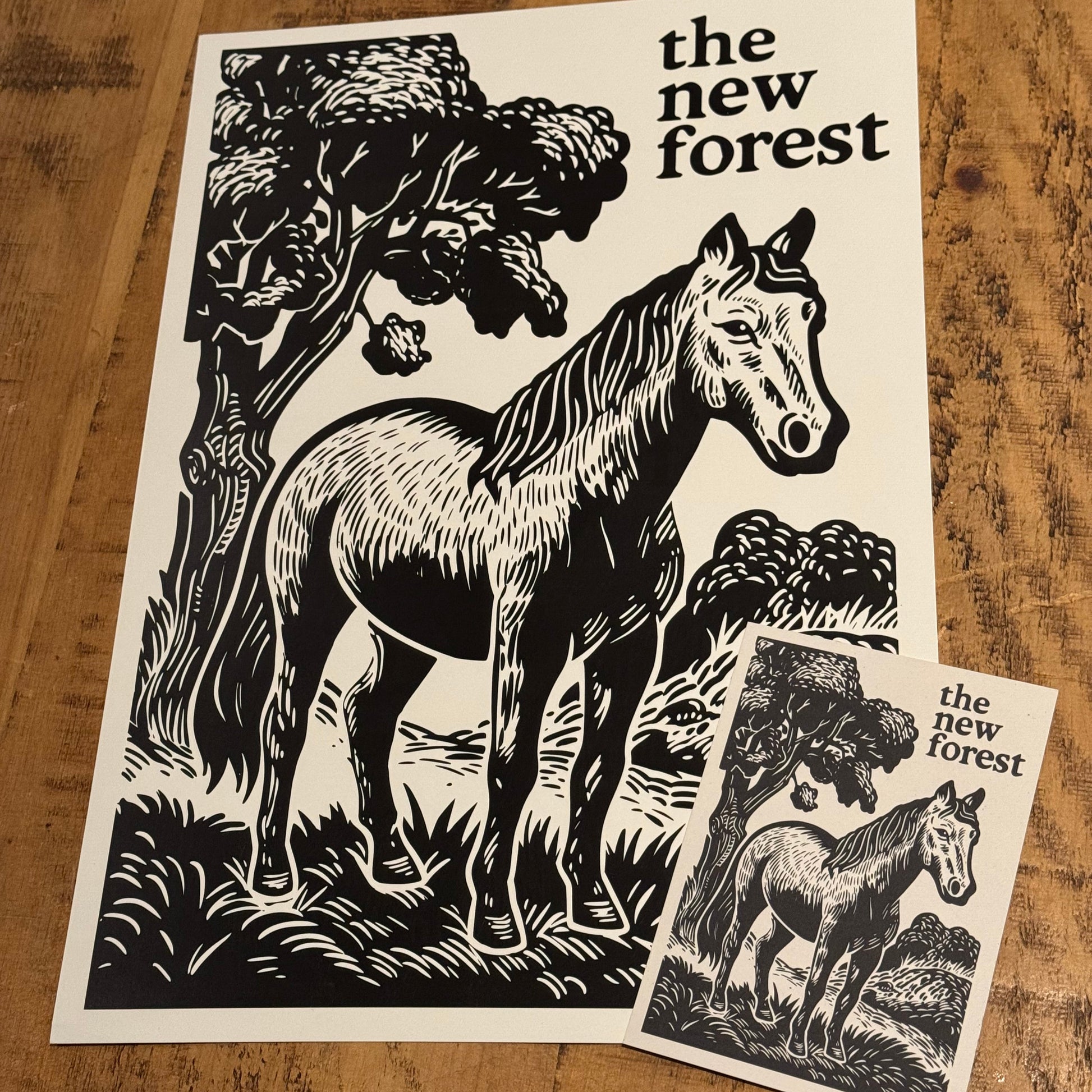 New Forest Pony Block Print Poster and Postcard