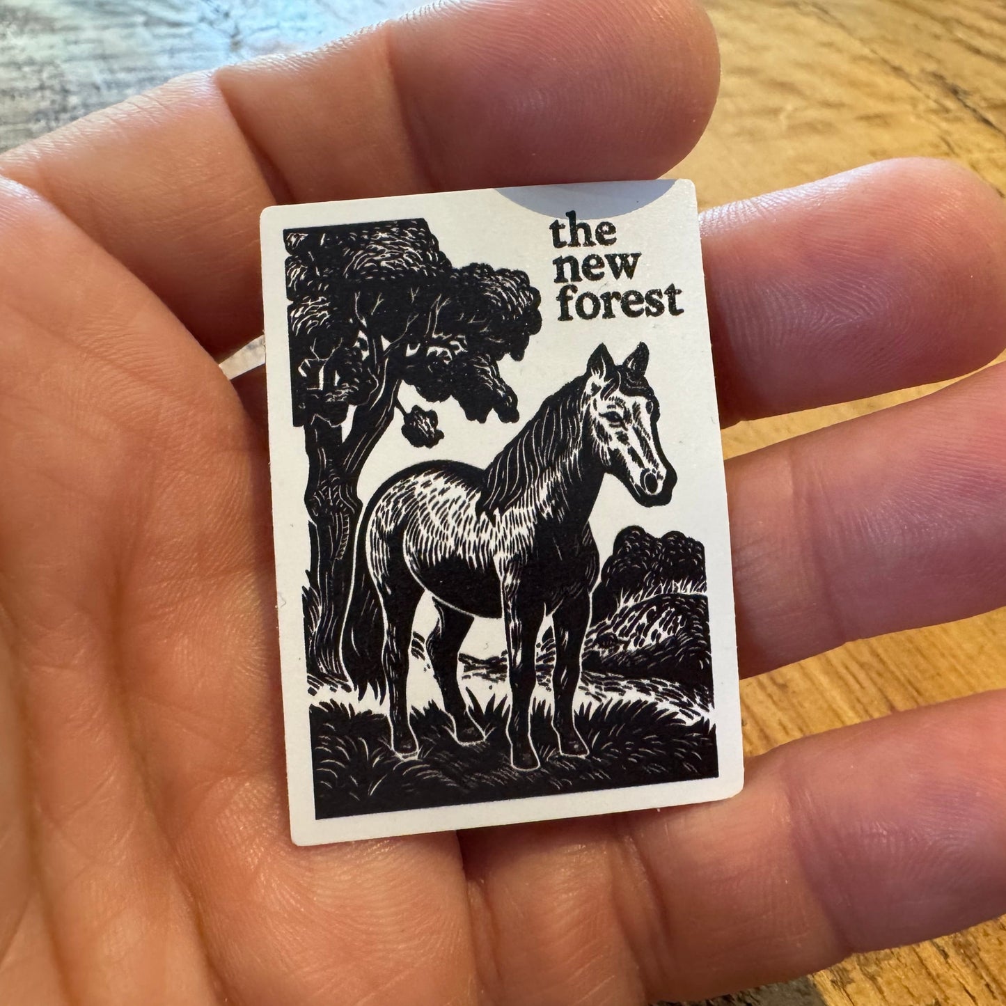 New Forest Pony Block Print Sticker in Hand