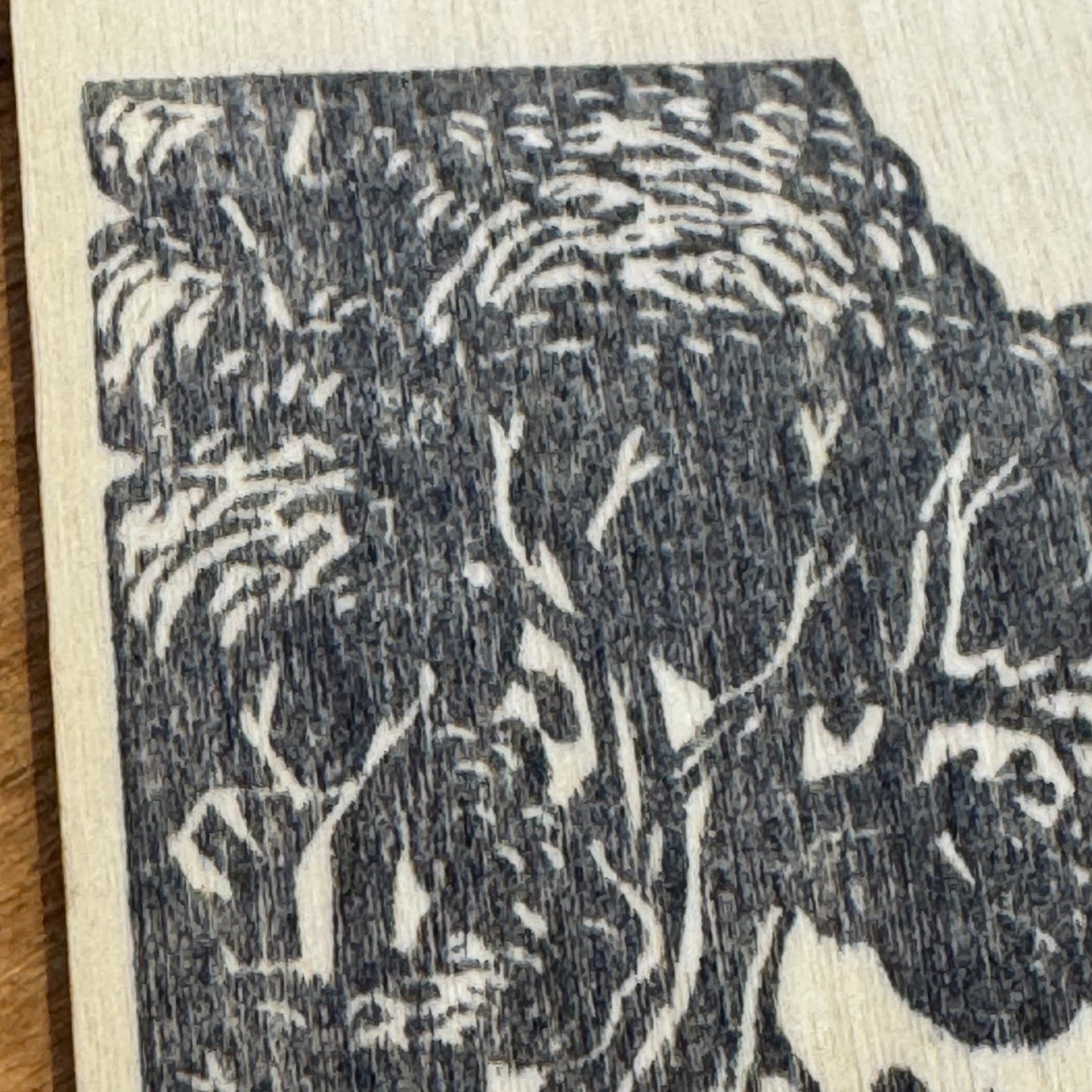 New Forest Pony Block Print Wooden Keepsake Up Close Top Left