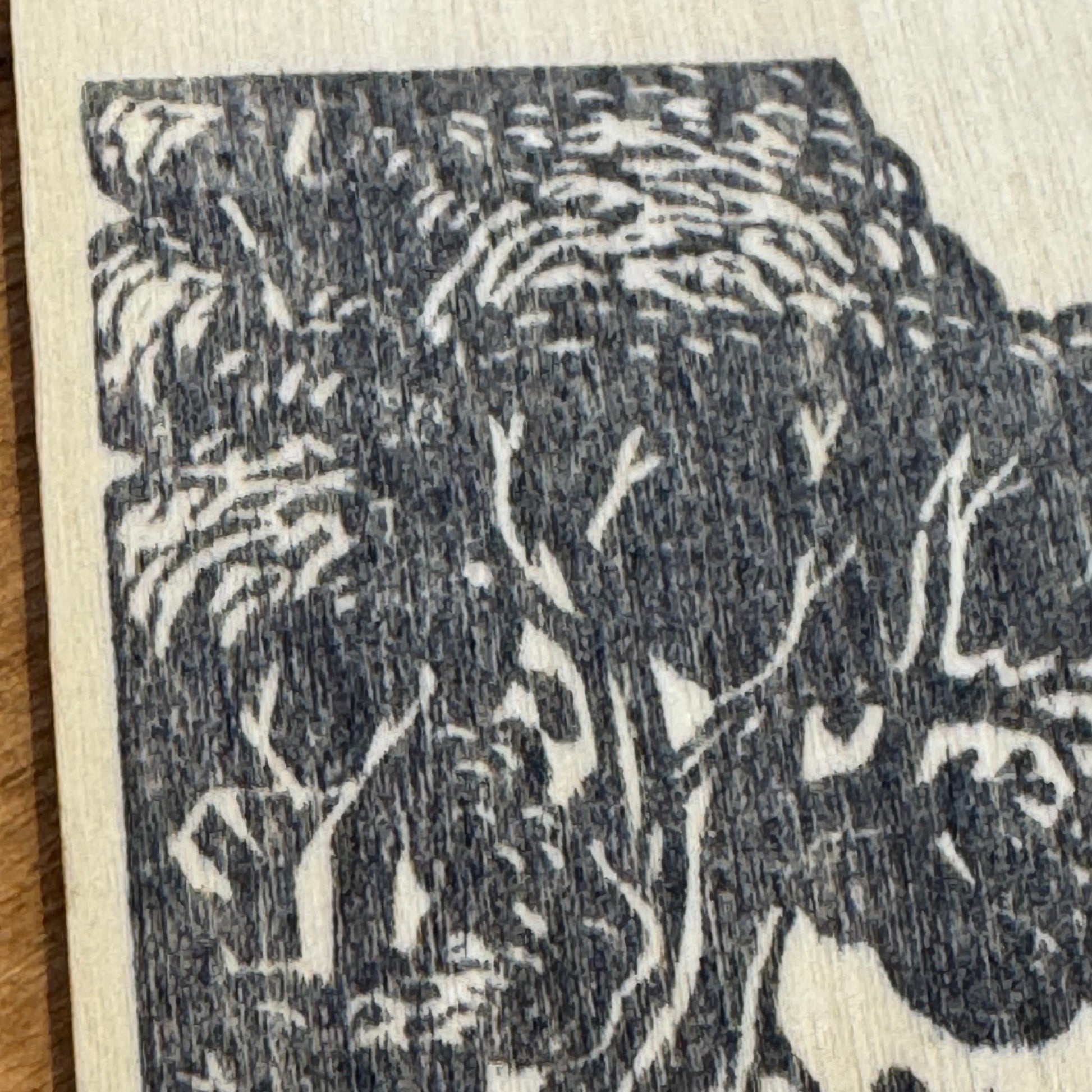 New Forest Pony Block Print Wooden Keepsake Up Close Top Left