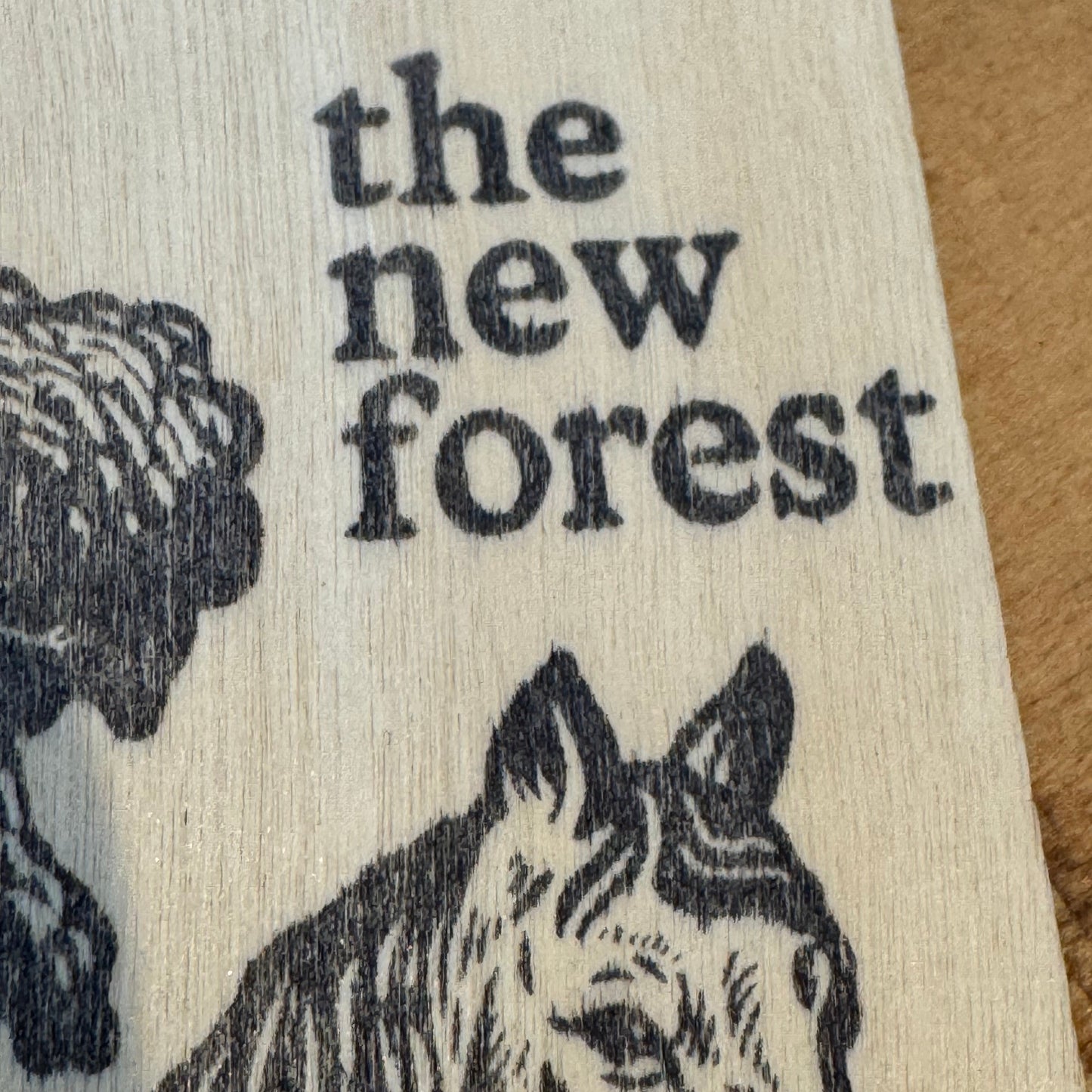 New Forest Pony Block Print Wooden Keepsake Up Close Top Right